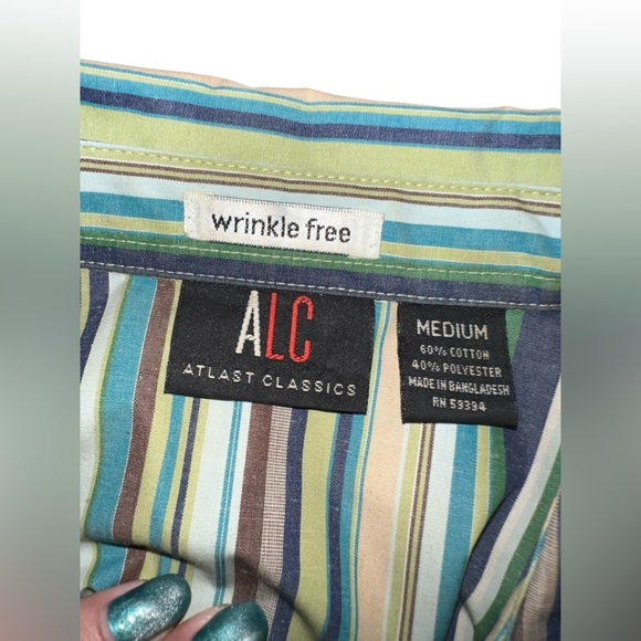 ALC Women’s Green Blue Button Down Wrinkle Free Shirt‎ 3/4 Sleeve Size Medium - Picture 4 of 4